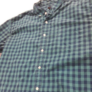 J. Crew green and navy checked button down shirt